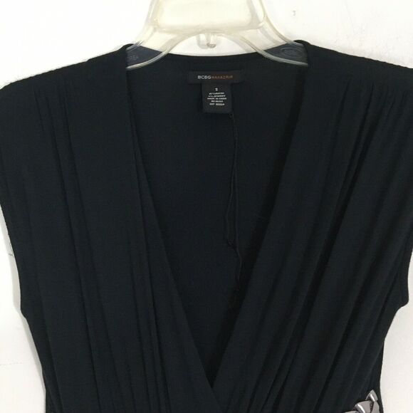 BCBGMAXAZRIA Black Belted Dress Faux Wrap Surplice V-Neck Empire Waist Dress S - Picture 8 of 12